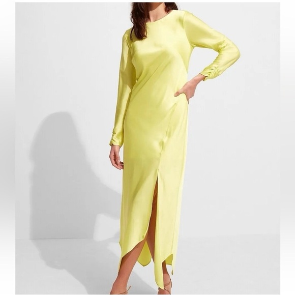 Express Elegant Yellow/Lime Long Sleeve Dress - Picture 3 of 7